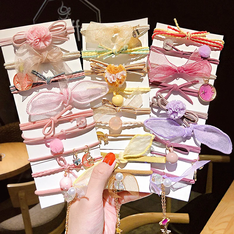 Резинки для волос с бантом женские эластичные геометрическим узором 9 шт./компл. |