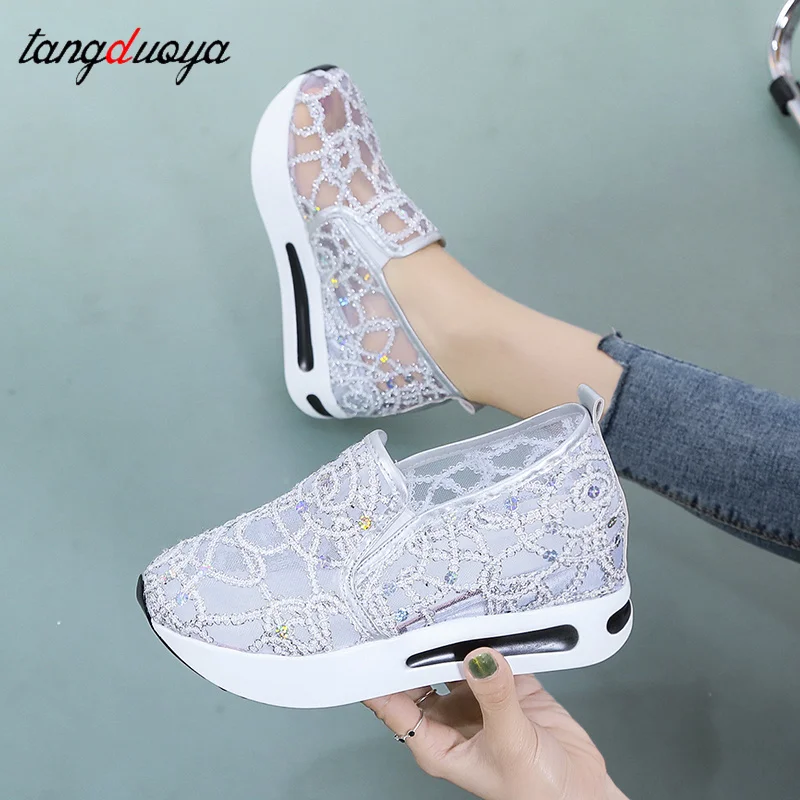 Женские кроссовки на платформе высокий каблук сетчатые дышащие повседневная