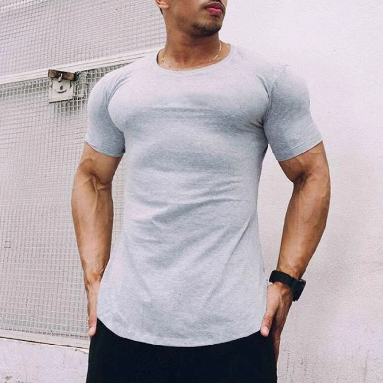 

Новая летняя однотонная одежда для фитнеса, обтягивающая футболка для тренажерного зала, Мужская футболка для бега, Мужская облегающая модная футболка