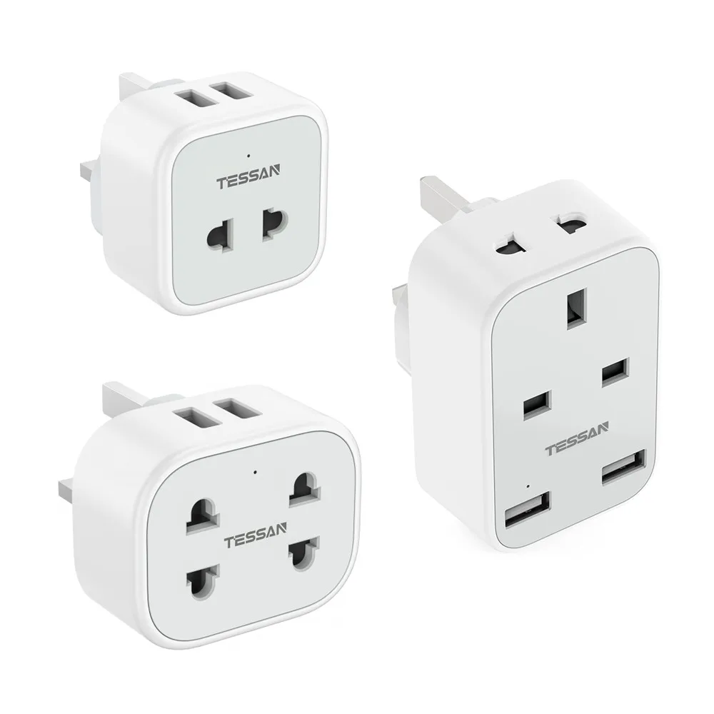 

Multi Socket Travel UK Plug Power Strip with 2 USB, Wall Socket Shaver Adapter for Bathroom Electric Toothbrush and EU US Plugs