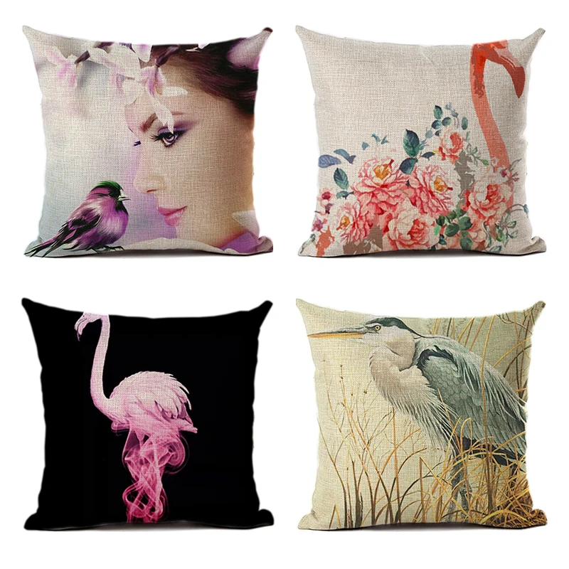 4 шт. наволочка для подушки льняные или полиэфирные цветы птицы красота Печать