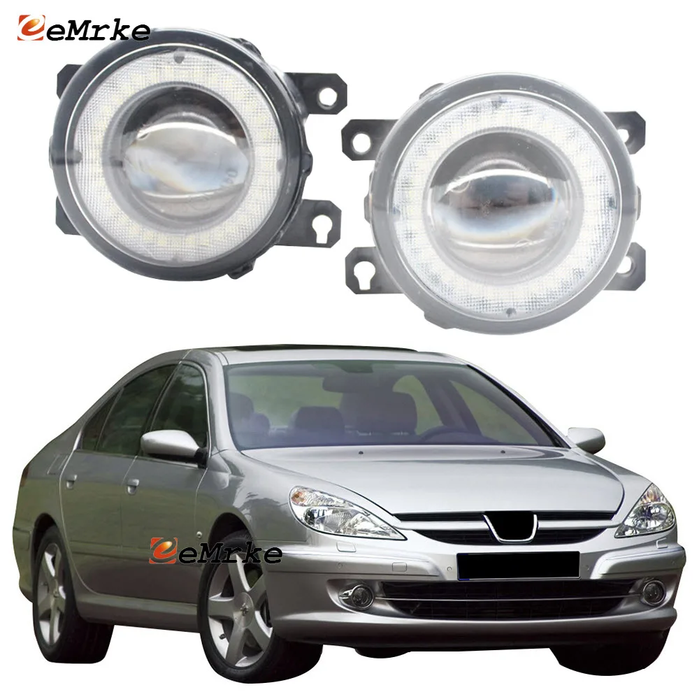 

2x Car Projection Lens LED Fog Lights Angel Eye DRL Driving Daytime Running Light for Peugeot 607 9U/9D 2005 2006 2007 2008 2009