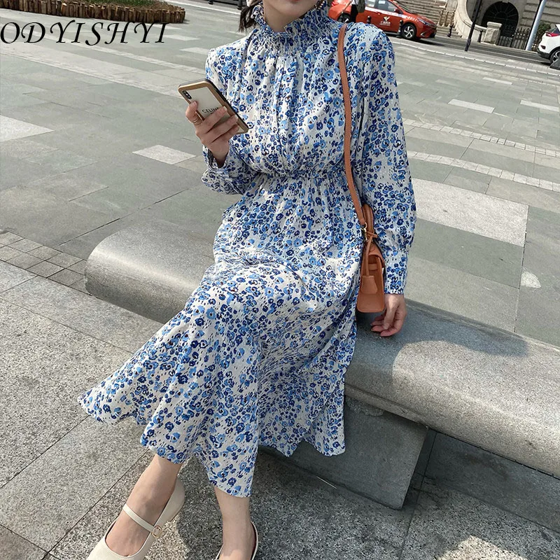 

Female High Street Floral Print Slim Spring Autumn Dress Women Elegant Vintage Dresses Ladies Casual French Style Vestidos ML236