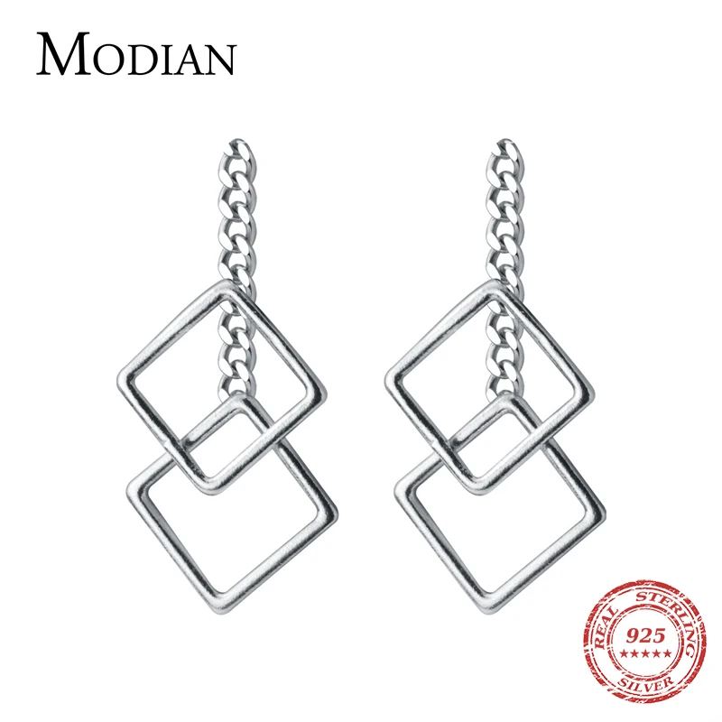 

Modian Мода Дизайн качели квадратные серьги реальные 925 Серебро Золото Цвет Роскошные серьги-гвоздики для женщин серебряные ювелирные изделия