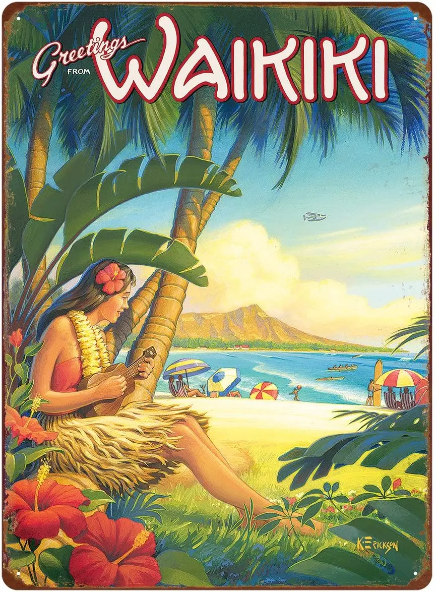 

Retro Tin logo greetings from Waikiki from kerne Erickson