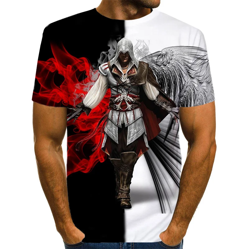 Повседневная футболка в стиле хип-хоп, Женская/Мужская футболка, Assassins Creed, короткий рукав, забавная 3D футболка, летние топы, футболки, harajuku, модная футболка