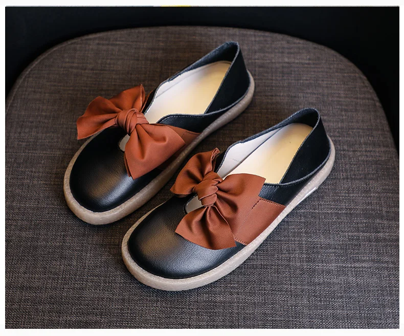 

Careaymade-Hotsale,Women's Korean-Style Sweet Bowknot genuine Leather round Toe Flat Soft Leather Comfortable Slip-on Shoes