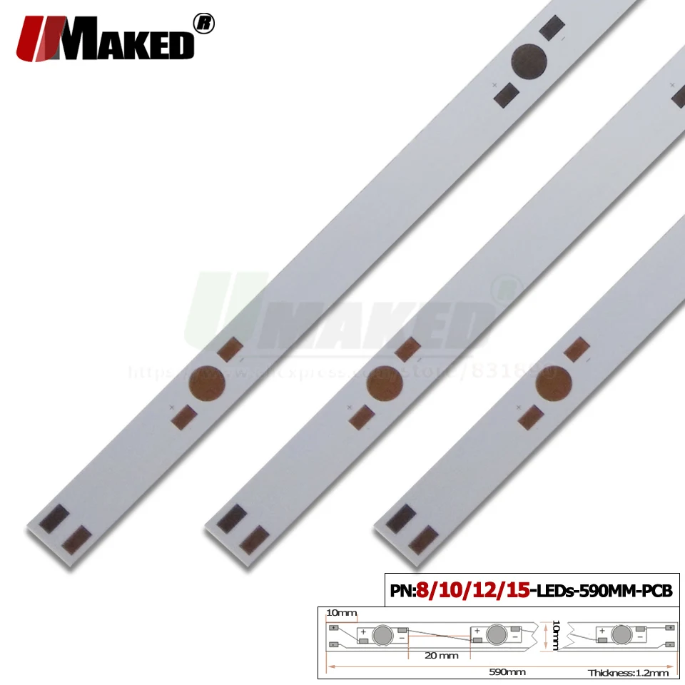 

590mm LED PCB 8/10/12/15 leds LED aluminum plate For 1W 3W 5W high Power leds install lamp plate Board Aquarium tube Grow lights