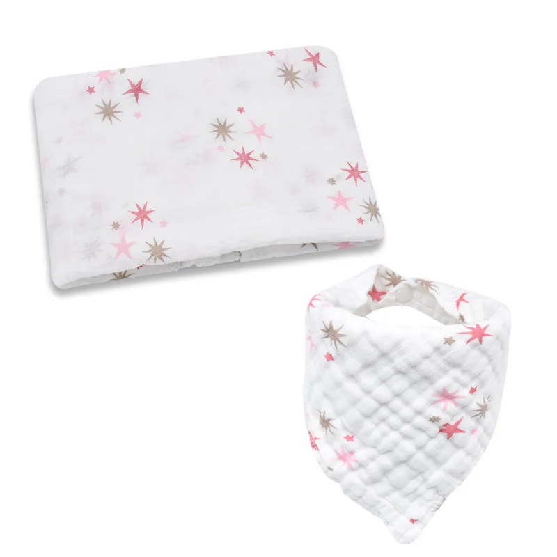 Pink Star Пеленка+ нагрудник, детские пеленки, мягкие одеяла для новорожденных, банные газовые спальные принадлежности, чехол для коляски - Цвет: Pink Star