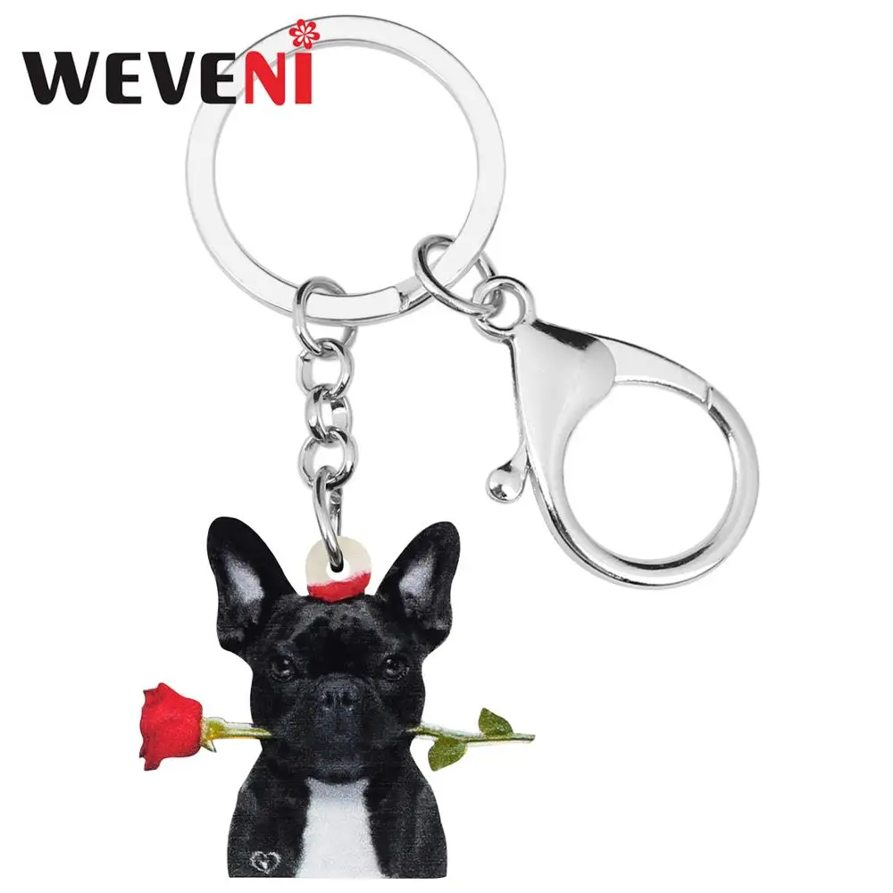 WEVENI акриловый на День святого Валентина черный бульдог собака роза брелок кольцо