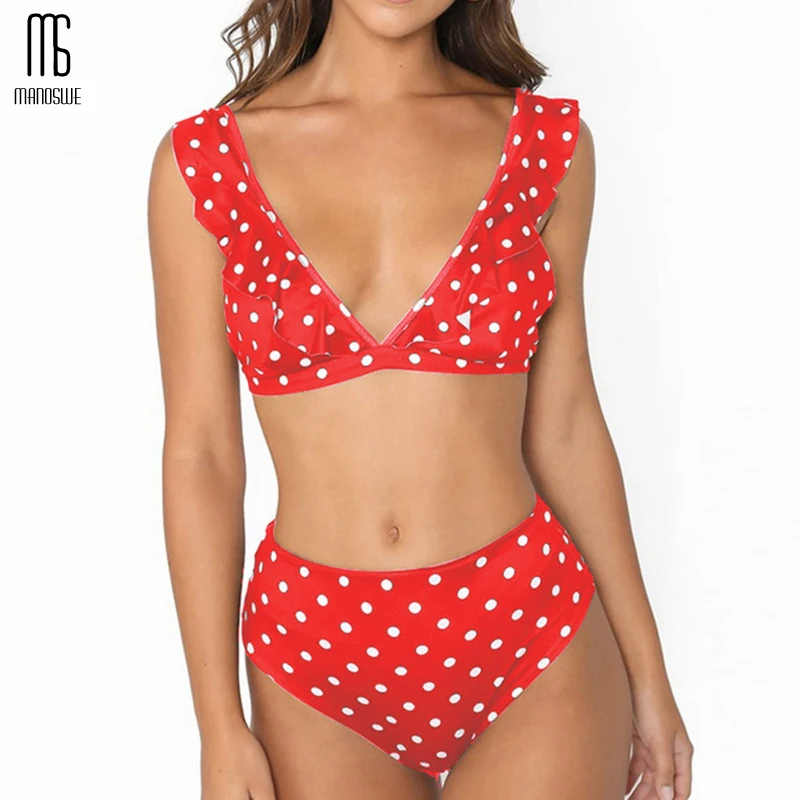 Manoswe Ретро стиль черный и белый волнистый в горошек с оборками женский