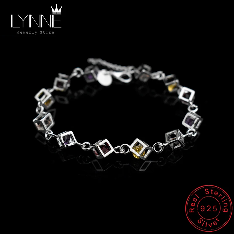 

New Fashion 925 Sterling Silver Square Pendant Bracelets Cubic Zirconia Square Hand Chain Wholesale Women Jewelry Bracelet Gift