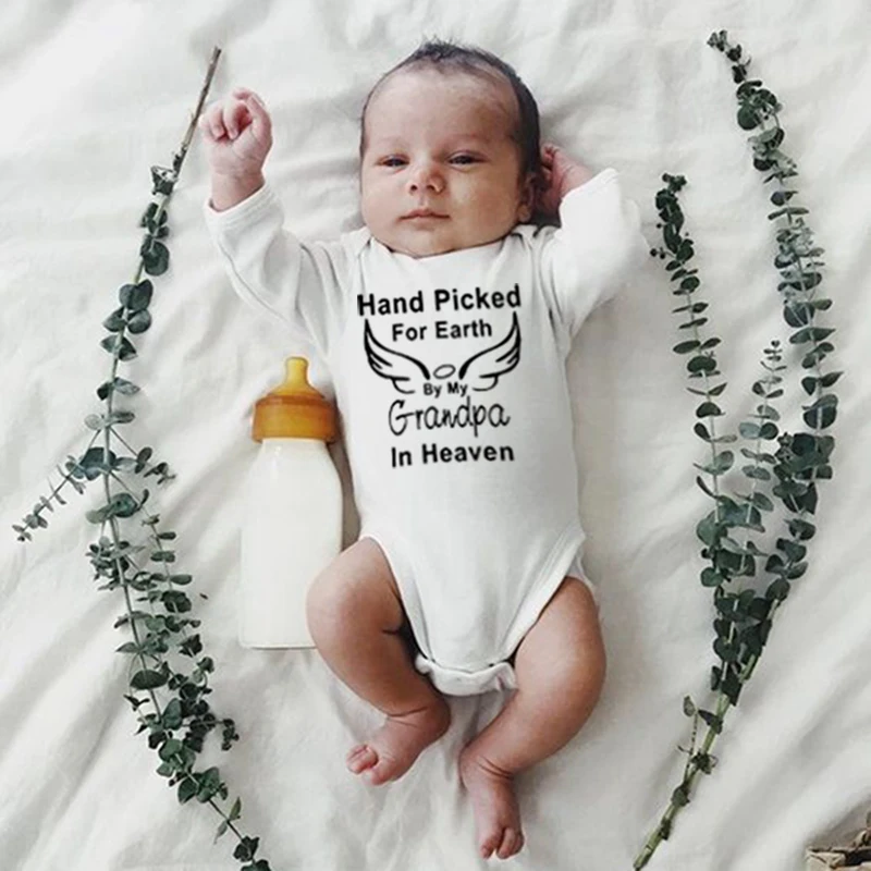 NewbornRomper вручную для земли дедушка на небесах спортивный комбинезон с длинными