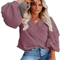 Zoulv 2020 Autumn and Winter New Multicolor Fashion Womens Loose V-neck Sweater Lantern Sleeve Top