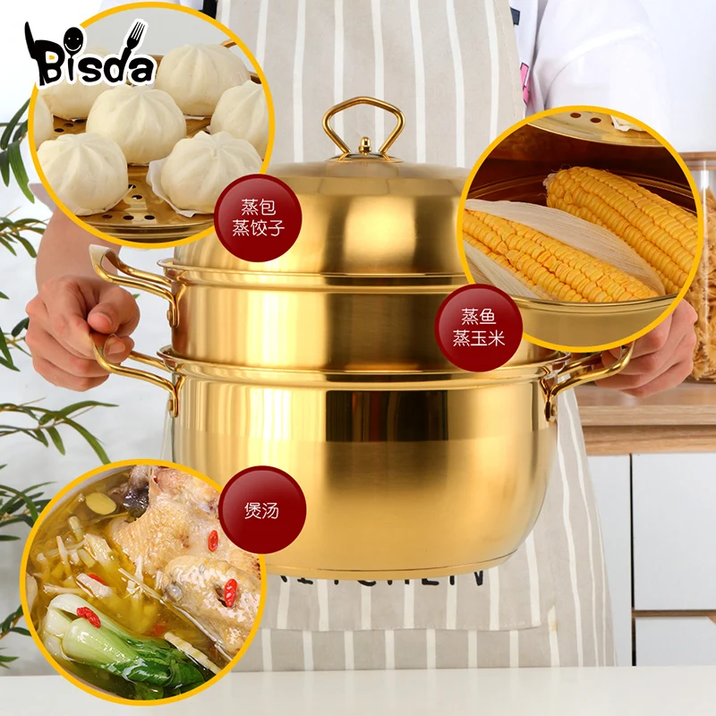 

1Pc Boiler Steamer Pot Stainless Steel 3layers Cookware Soup Pot Corn Bread Steaming Tool Cooking Pot Induction Cooker Gas Stove