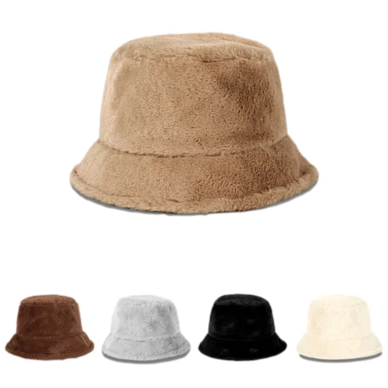 

Панама женская шляпа-ведро из искусственного меха кролика, пушистая зимняя шапка, женская уличная теплая шляпа от солнца, кепка рыбака, мужс...
