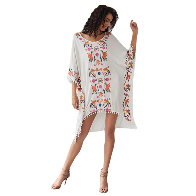 

European and American Dress Women's New Model Bohemian National Style Embroidered Beach Skirt Spot Dress
