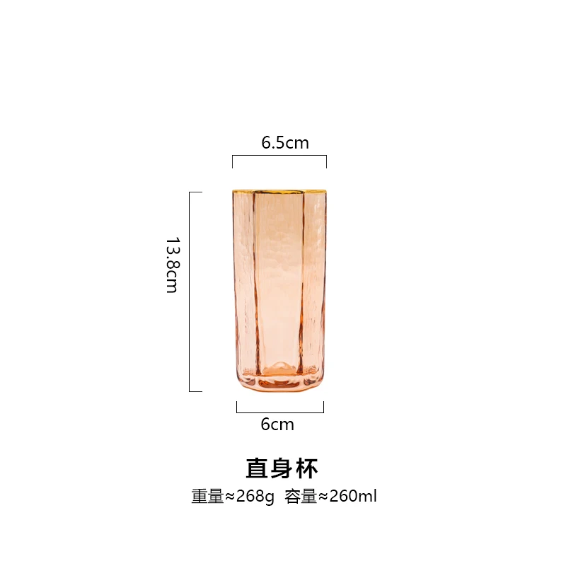 Straight cup 260ml Бокал для шампанского, вина, бокал, шестигранный Кубок для шампанского, бокалы, бокалы для виски, розовое золото, кухонные аксессуары, бокалы для напитков, креативные - Цвет: Straight cup 260ml