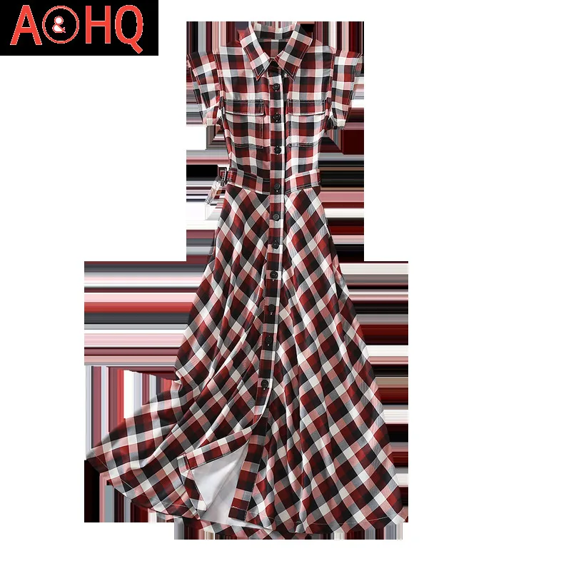 

Designer New Fashion Spring Autumn Sets White See-Through Shirt And Plaid Dress Vintage Elegant Women'S Two Piece Set