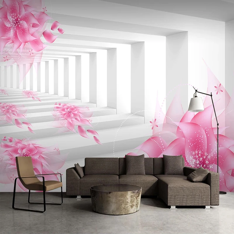 Фотообои на заказ розовые цветы 3D стереоскопический фон с расширенным