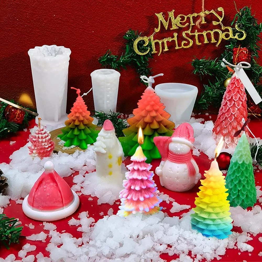 

3D Christmas Tree Candle Silicone Mold Xmas Pine molds Candle Making DIY Cake Soap Supplies for Christmas Party Home Decoration