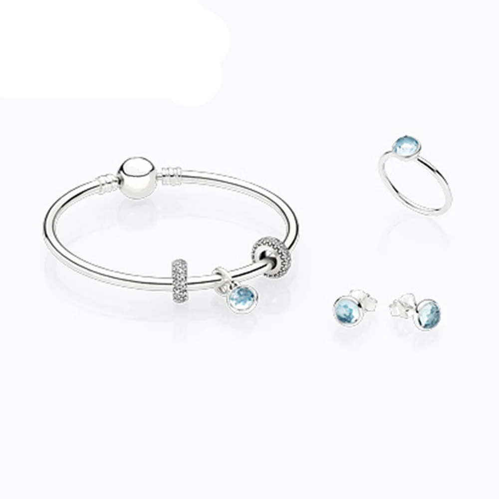 

NEW 100% 925 Sterling Silver Twelve constellations Blue Crystal Luxury Earrings Ring Fit DIY Women Bead Wholesale