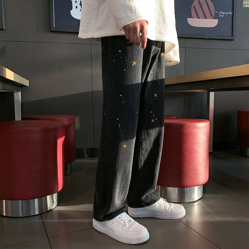 

Straight Long Trousers All-match Students Fashion Streetwear Ulzzang Jeans Kpop Clothes Jogger Jeans for Men Painted Jeans