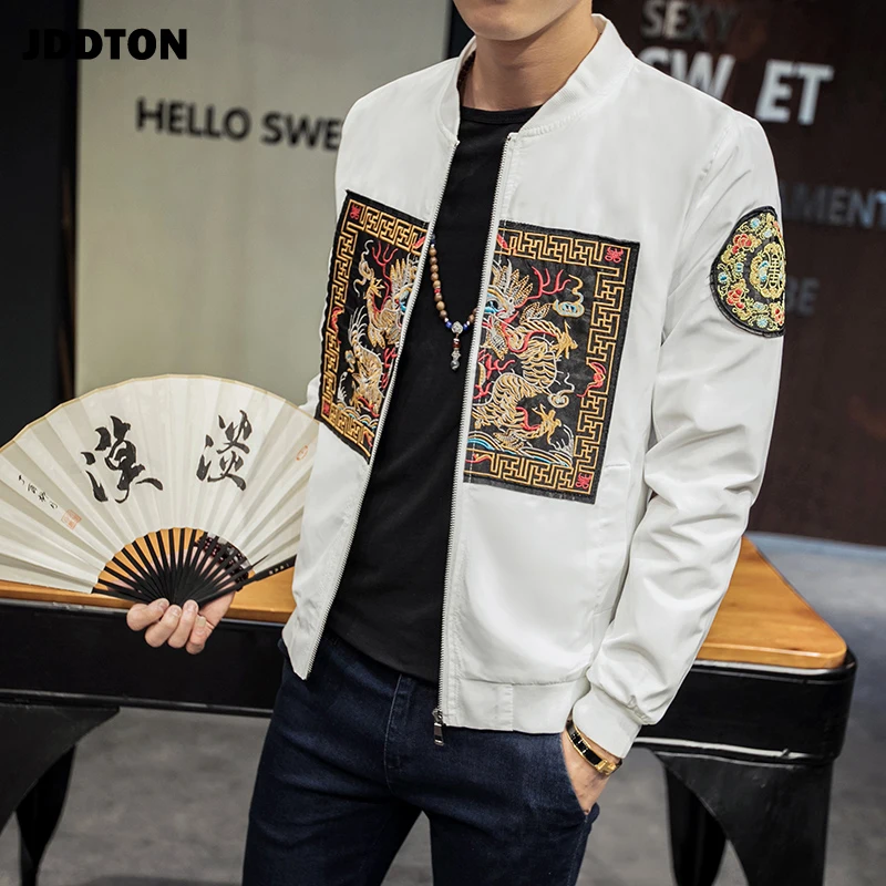 JDDTON Мужская куртка с вышивкой весна осень халат дракона верхняя одежда ветровка