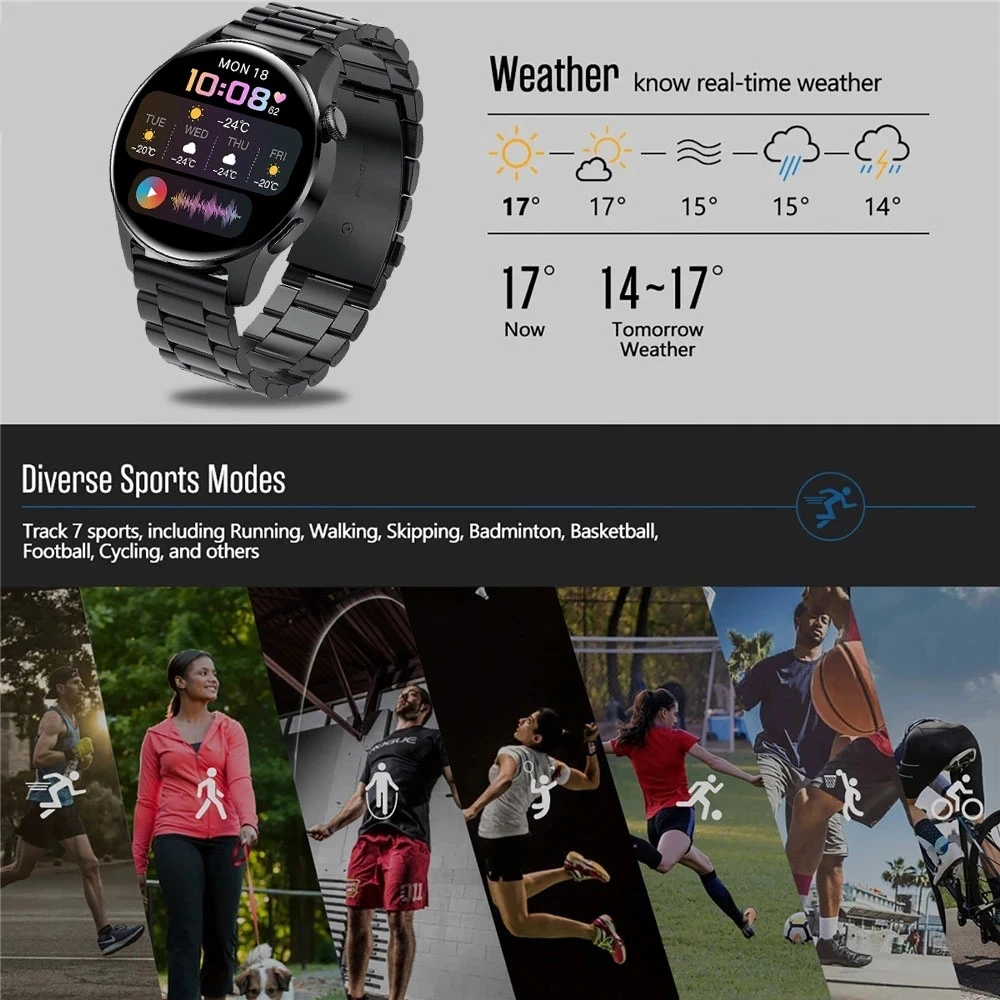 

2021 New Men Smart Watch Blue Tooth Call Waterproof Sports Fitness Heart Rate SmartWatch For Huawei Android IOS Phone PK Watch 3