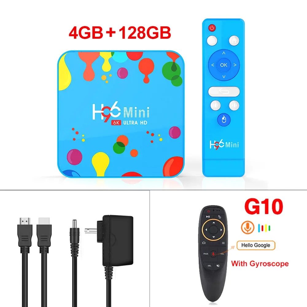 4G 128G G10 ТВ-бокс 4GB 128GB H96 Mini Android 9,0 tv box Allwinner H6 quad core 6K H.265 Wifi HD проигрыватель google Youtube телеприставка - Цвет: 4G 128G G10