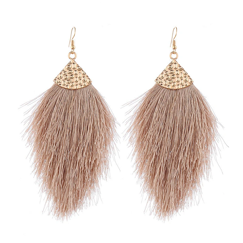 

Elegant Khaki Cotton Thread Tassel Drop Earrings For Women Exaggerated Gold Color Long Dangle Earrings Charm Jewelry