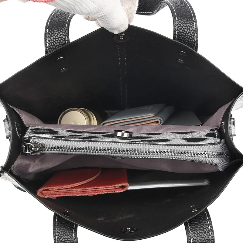 

Free shipping handbags new all-match leopard print picture mother bag two-piece western fashion ladies shoulder bag handbag PU