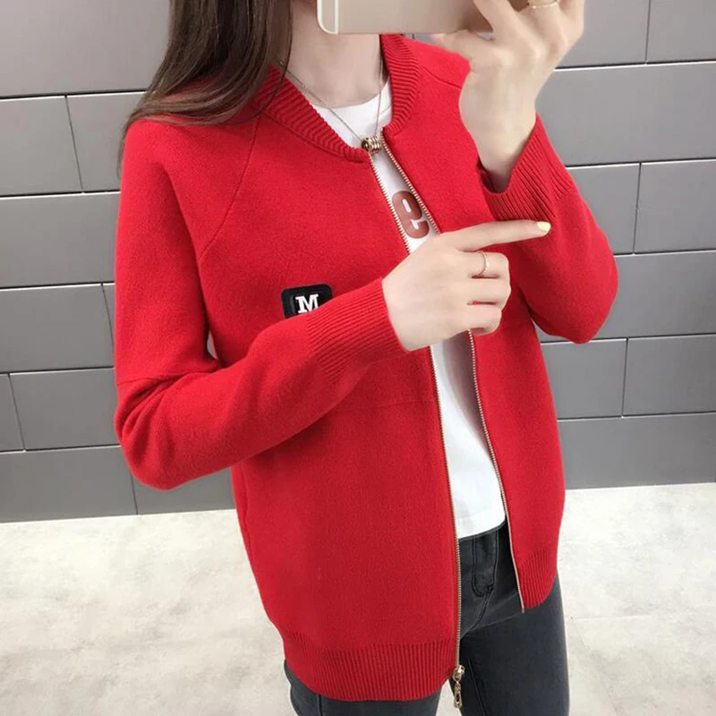Women Cardigan Fashion Autumn Casual Long Sleeve zipper Short Knitted Sweater Coat For LADY knit Jacket Tops |