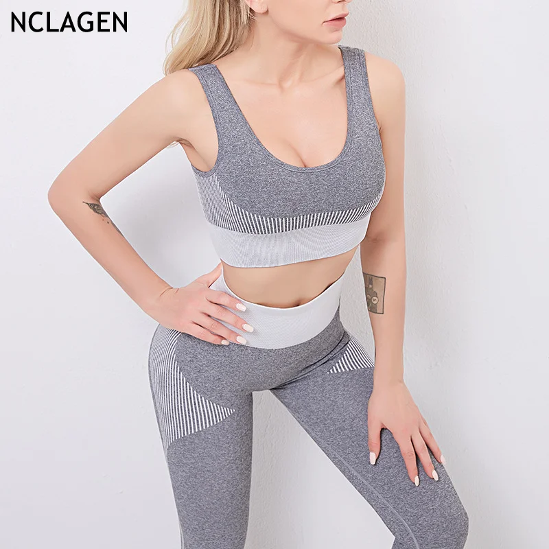 NCLAGEN бесшовный комплект для йоги и фитнеса спортивный бюстгальтер пуш ап женский