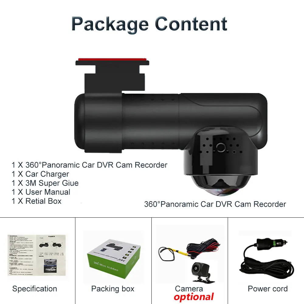 Камера Dashcam с углом обзора 360 градусов 1080P HD ночное видение Wi Fi Автомобильный