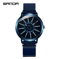 sanda 2020 hot sell new men watch fashion cool rotating dial quartz wheel wristwatch magnet buckle gifts relogio masculino 1032