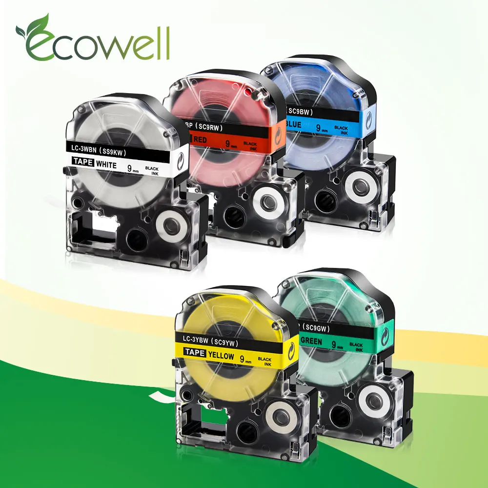 Лента Ecowell SS9KW 5 шт. совместимая с Epson Labelworks лента для этикеток LW300 LW400 9 мм LC 3WBN