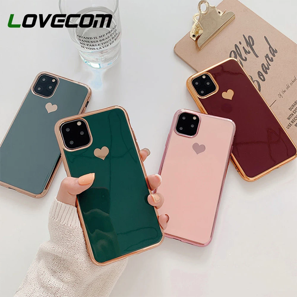 LOVECOM Гальванизированный чехол для телефона с любовным сердцем iPhone 11 12 Pro Max XS XR 7 8