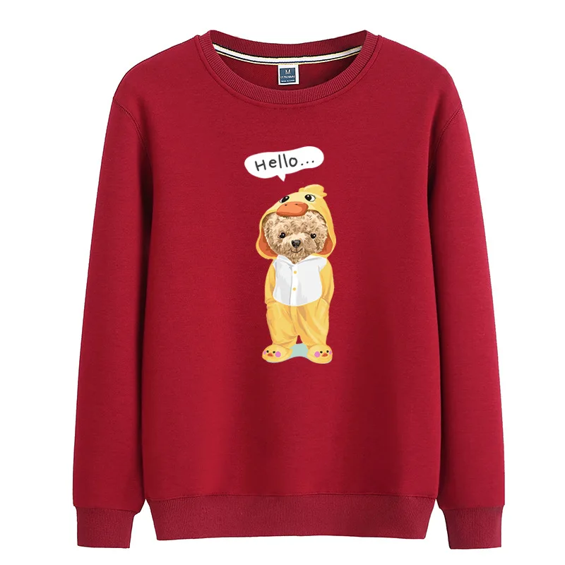 

100% Cotton And Velvet Pajamas Bear Print Sweater Women's Pullover Winter Men's Sweatshirt Super Dalian Hoodie Couple Sweater