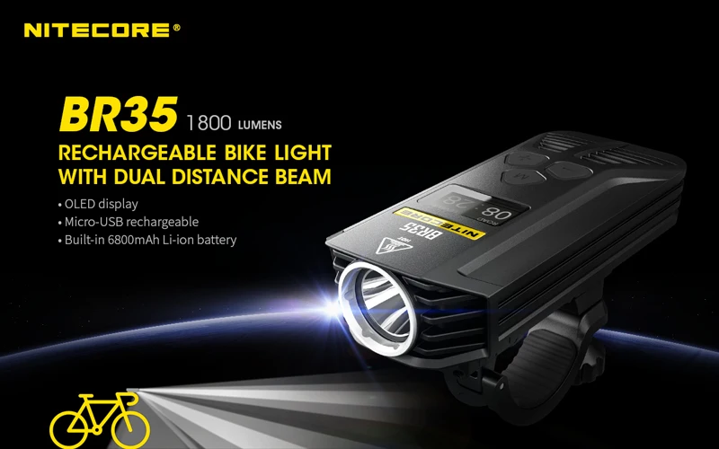 1800 люмен Nitecore BR35 CREE XM-L2 U2 светодиодный Перезаряжаемый велосипед/велосипедный передний свет встроенный аккумулятор 6800 мАч