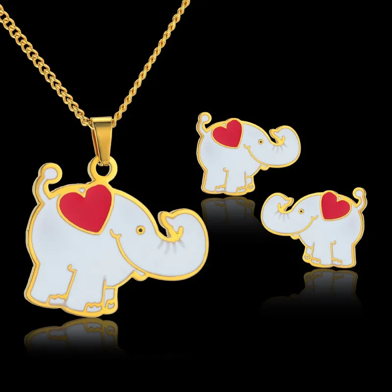 

Bridal Wedding African Elephant Jewelry Set For Women Stainless steel Indian Jewelry Sets Gold Animal Jewellery