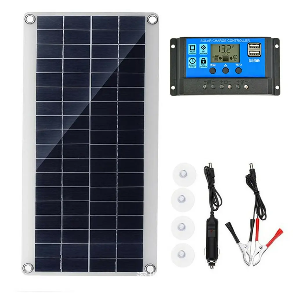 

Wenxing Flexibele 12V 30W Dual Usb Solar Panel + 30A Solar Charger Controller Voor Batterij Mobiele Telefoon Oplader