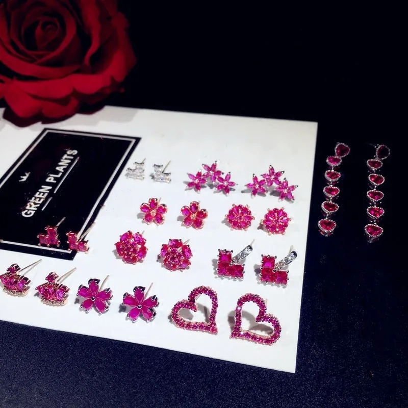 Женские серьги-подвески из стерлингового серебра S925 пробы рубиновое ювелирное