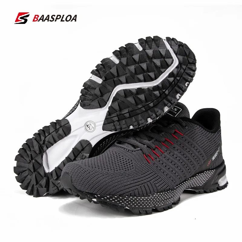 Baasploa Brand Men Running Shoes Lightweight Knit Mesh Sneakers Non-Slip Breathable Sports Shoes Shock Absorption Walking Shoes