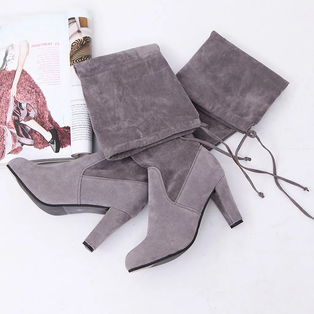 Сапоги до колена женские сапоги из флока на резиновой подошве для отдыха в