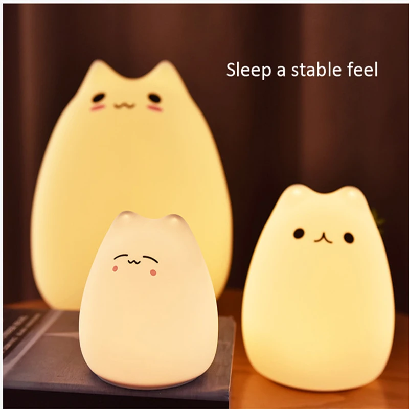 

Mini LED USB Children Cat Silicone Soft Cat Baby Night Light Battery Dream Cute Cat 7 Colourful Creative Rechargable Lights