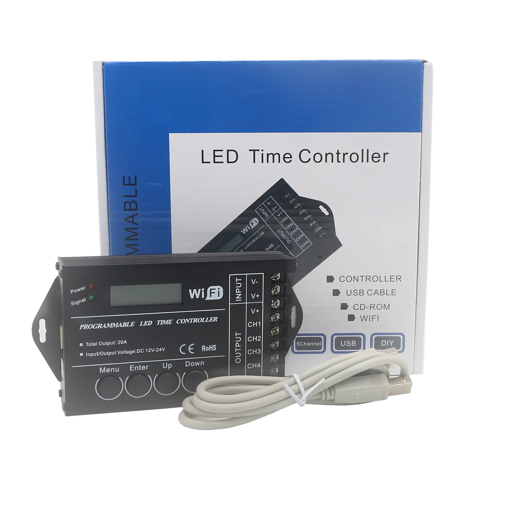 

WiFi Time Programmable RGB LED Controller TC421 TC420 Time LED Controller DC12V/24V 5 Channel Total Output 20A LED Strip Dimmer