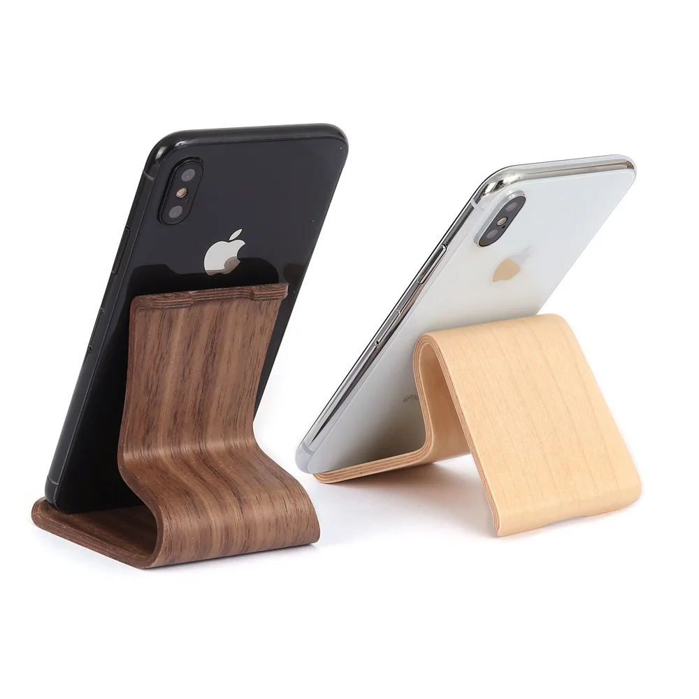 

2021 Universal Lazy Holder Wooden Walnut Birch Mobile Phone Stand Holder Tablets Keeper for IOS Android Smart Phone (Walnut)