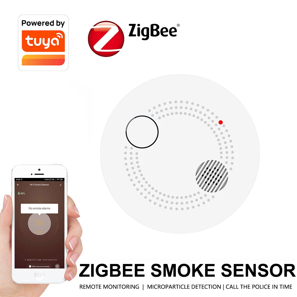 Беспроводной смарт-датчик дыма Tuya Zigbee3.0 с датчиком и управлением через