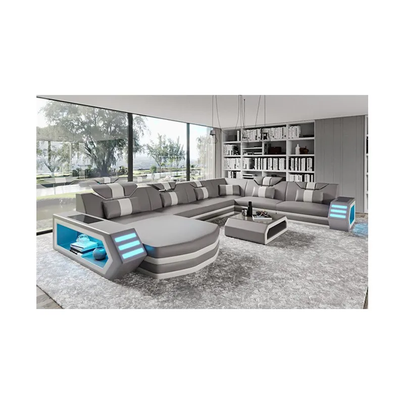 Современный американский новейший дизайн led кожаный угловой диван мебель для